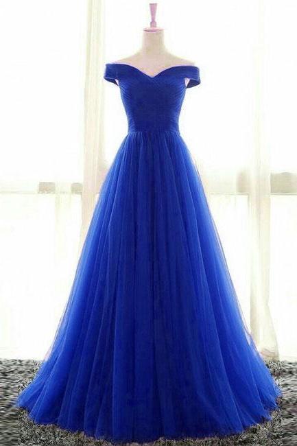Elegant Simple Off Shoulder Sweetheart Tulle Formal Prom Dress, Beautiful Long Prom Dress, Banquet Party Dress