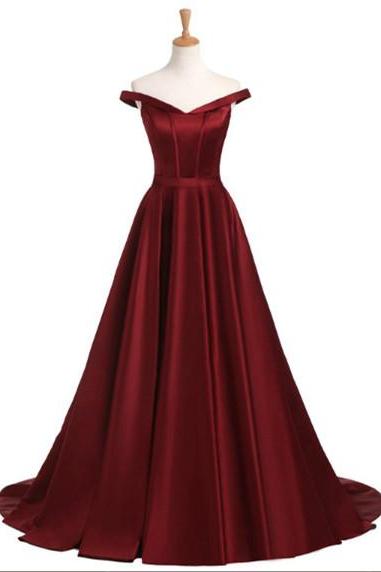 Elegant Simple A-line Off Shoulder Satin Formal Prom Dress, Beautiful Long Prom Dress, Banquet Party Dress