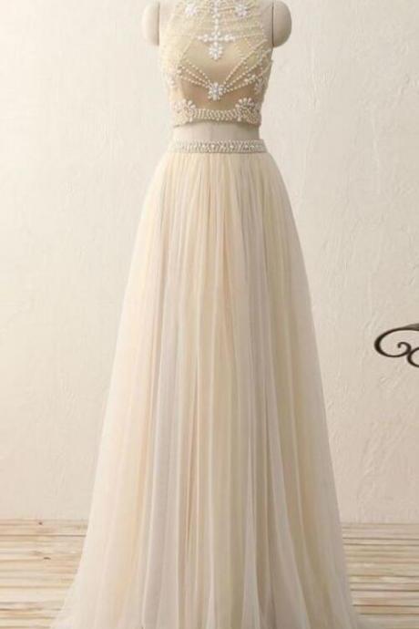 Elegant Simple Charming Two Piece Tulle Formal Prom Dress, Beautiful Long Prom Dress, Banquet Party Dress