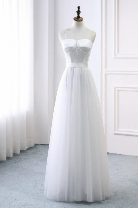 Elegant Simple Straps Satin And Tulle Formal Prom Dress, Beautiful Long Prom Dress, Banquet Party Dress