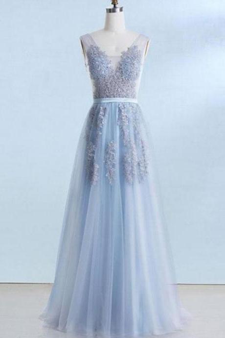 Elegant Sweetheart A Line V Neck Tulle Evening Dress ,formal Party Dress,prom Dress