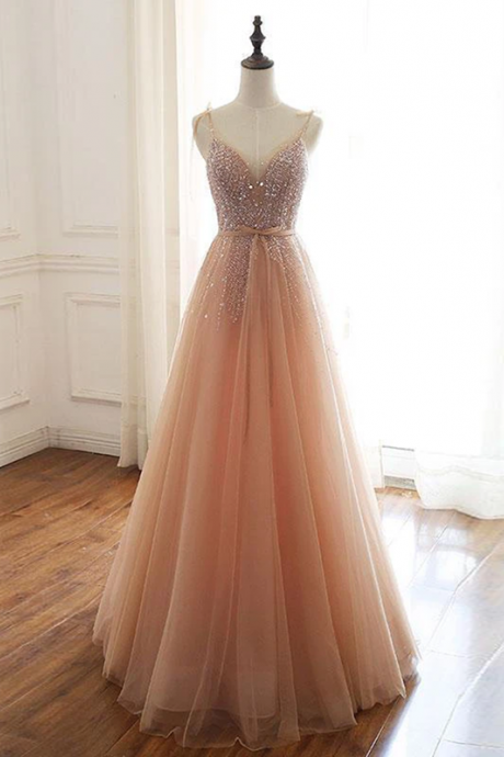 Elegant Sweetheart A Line V Neck Beading Tulle Evening Dress ,formal Party Dress,prom Dress