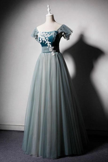 Elegant Sweetheart A-line Appliques Tulle Evening Dress ,formal Party Dress,prom Long Dress