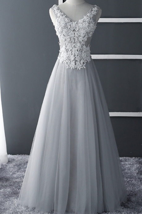 Elegant Charming V Neckline Tulle Formal Prom Dress, Beautiful Long Prom Dress, Banquet Party Dress