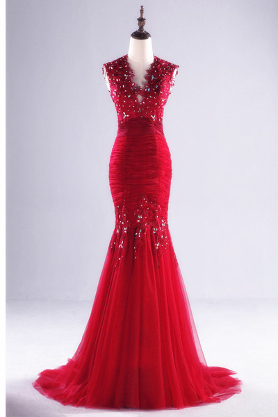 Elegant Mermaid Beading Tulle Appliques Formal Prom Dress, Beautiful Long Prom Dress, Banquet Party Dress