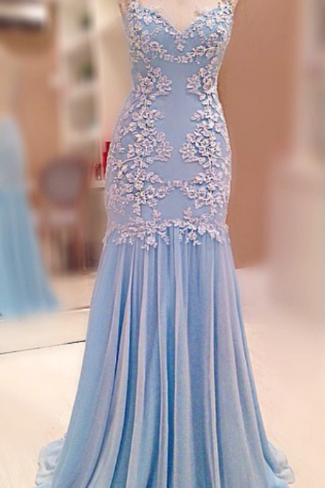 Elegant Mermaid V-neck Appliques Tulle Formal Prom Dress, Beautiful Long Prom Dress, Banquet Party Dress