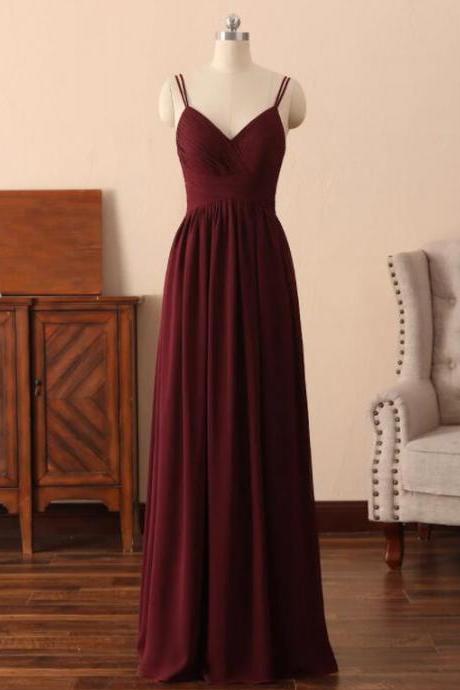 Elegant Chiffon Straps V-neckline Formal Prom Dress, Beautiful Long Prom Dress, Banquet Party Dress