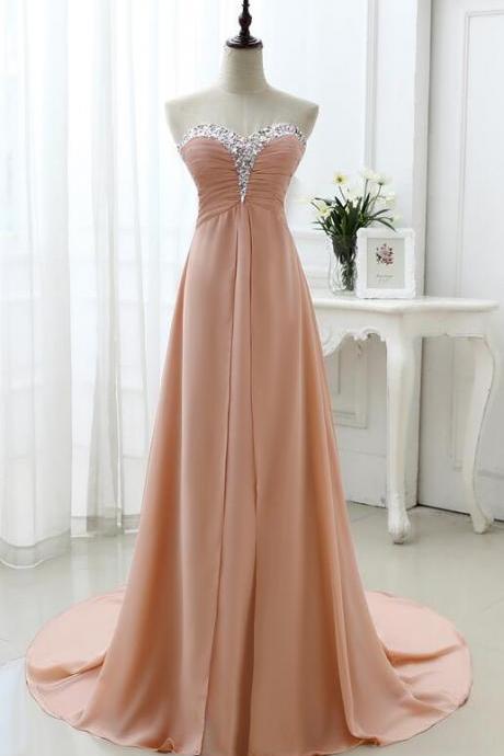 Elegant Beaded Sweetheart Chiffon Formal Prom Dress, Beautiful Long Prom Dress, Banquet Party Dress