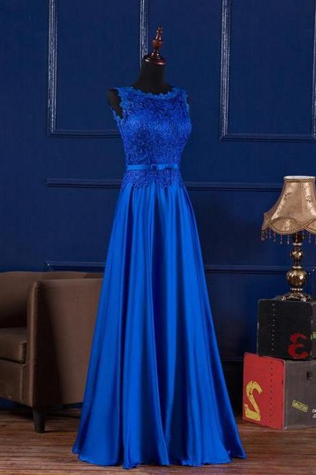 Elegant A-line Satin and Lace Formal Prom Dress, Beautiful Long Prom Dress, Banquet Party Dress