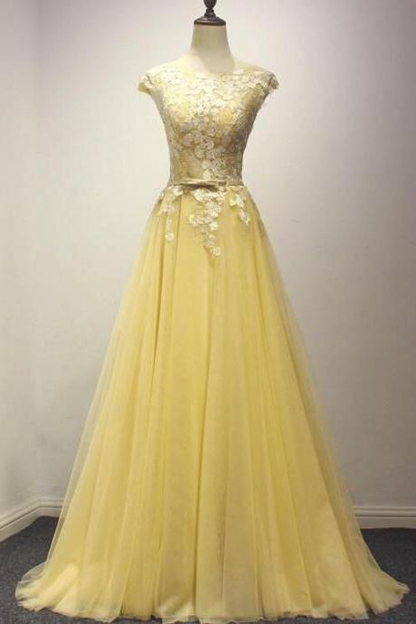 Elegant A-line Tulle with Lace V Back Formal Prom Dress, Beautiful Long Prom Dress, Banquet Party Dress