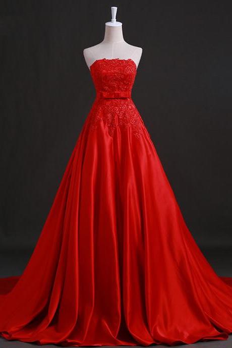 Elegant A-line Satin Applique Lace Formal Prom Dress, Beautiful Long Prom Dress, Banquet Party Dress