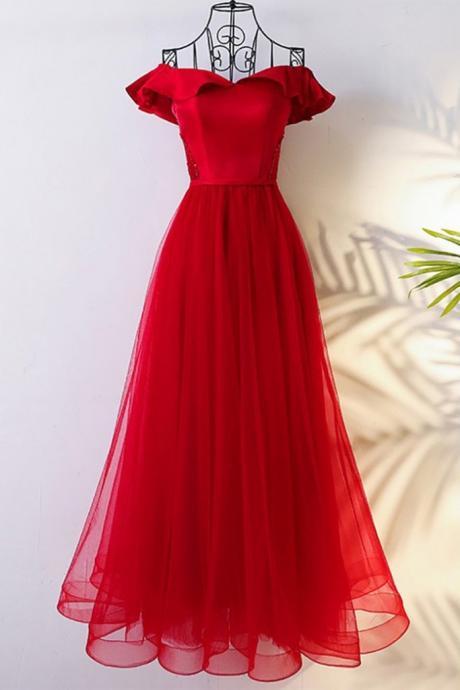 Elegant Sweetheart A-line Satin And Tulle Formal Prom Dress, Beautiful Long Prom Dress, Banquet Party Dress