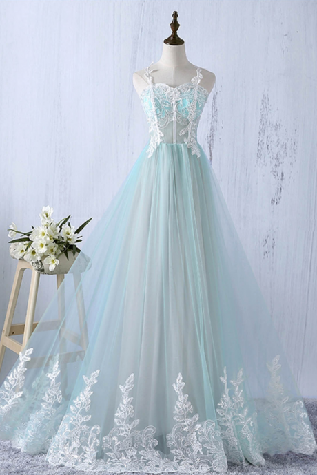 Elegant Sweetheart A-line Tulle Spaghetti Straps Formal Prom Dress, Beautiful Prom Long Dress, Banquet Party Dress