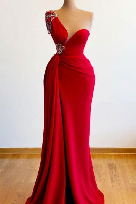 Prom Dresses, Temperament Long Red Strapless Evening Dress