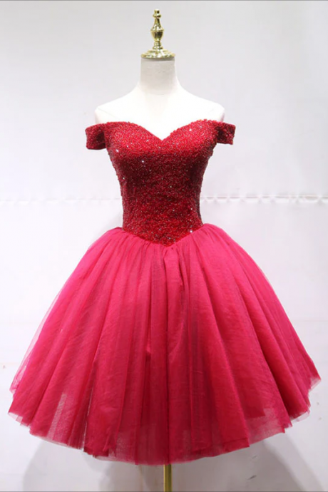Cute Tulle Beads Short Prom Dress, Tulle Homecoming Dress