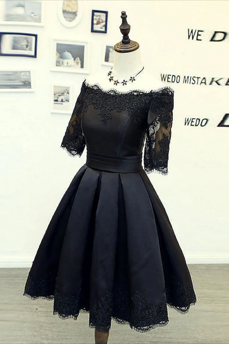 Black Lace Short Prom Dress, Black Homecoming Dress