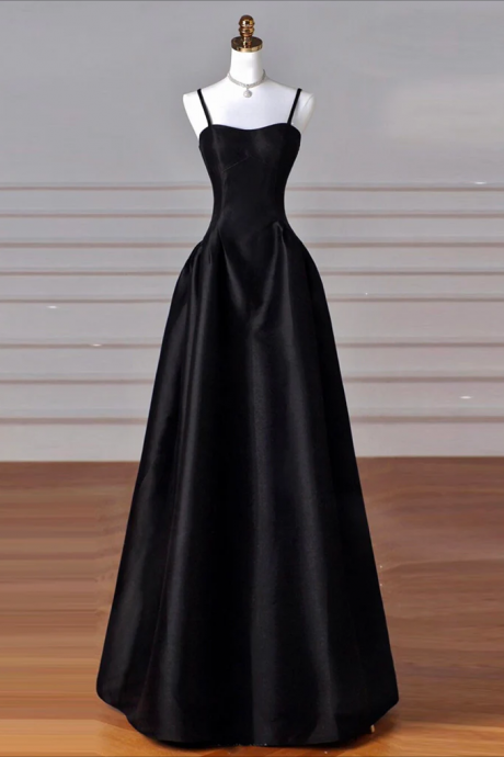Prom Dresses, A-line Satin Black Long Prom Dress, Black Long Evening Dress
