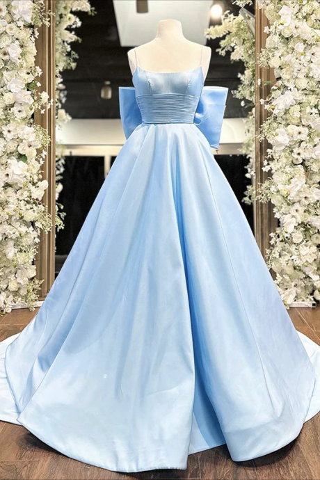 Prom Dresses, A-line Satin Blue Long Prom Dress, Blue Long Graduation Dress