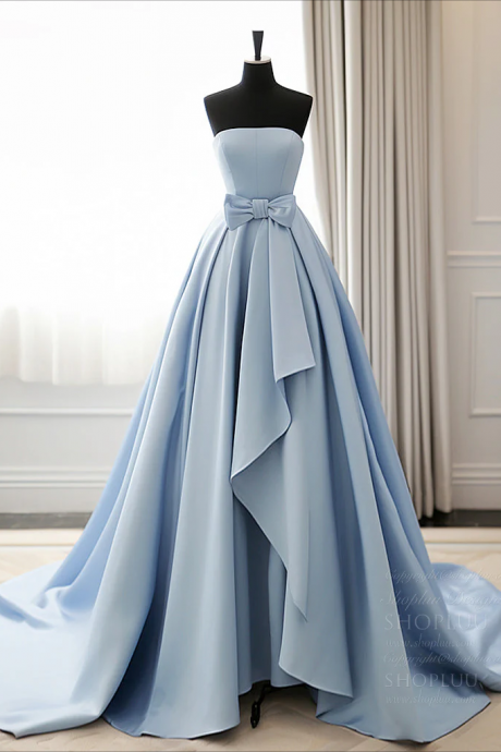 Prom Dresses, A-line Blue Satin Long Prom Dress, Simple Satin Long Formal Dress