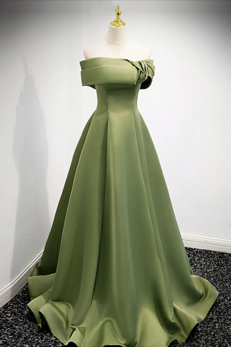 Prom Dresses, A-line Satin Green Long Prom Dress, Green Formal Dress