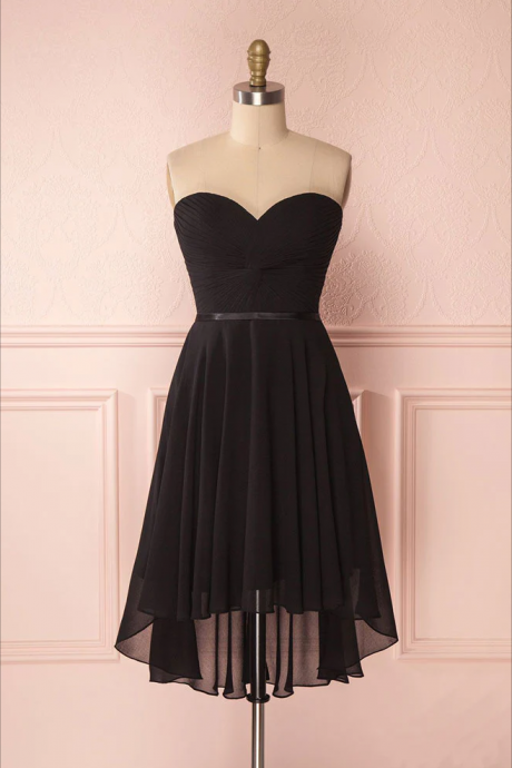 Simple sweetheart neck chiffon short prom dress, black homecoming dress