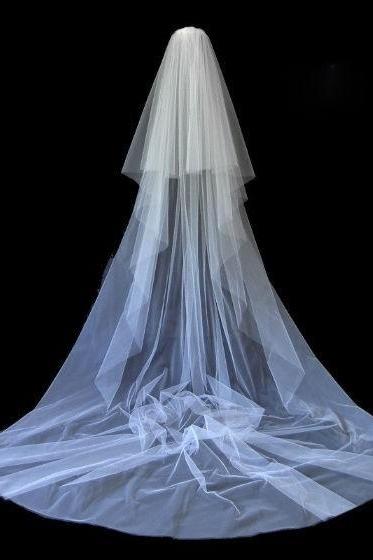 Fashion Ivory 2T Cut Edge Cathedral Length Wedding Bridal Veil Free Comb New