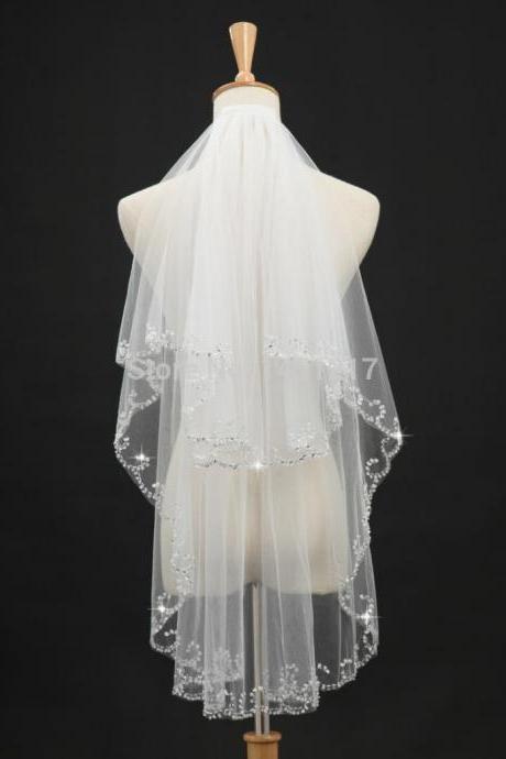 Ivory or white 2T Wedding Bridal veil Elbow with comb