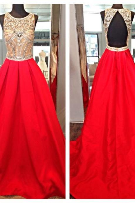 Real Imag Prom Dresses Bling Sparkle Luxury Sheer Bodice Beads Crystals Satin Backless Long Formal Party Evening Dress Gowns