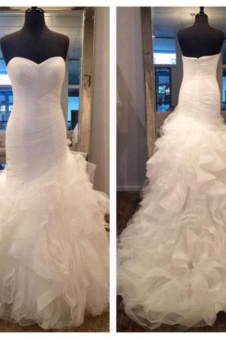 Real Imag Wedding Dresses Vestidos De Novia Mermaid White Sweetheart Tiered Ruffle Organza Long Wedding Dress Bridal Gowns