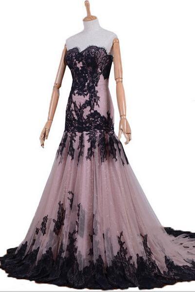 Long prom dress, lace prom dress, tulle prom dress, lace up prom dress, charming prom dress, black lace prom dress, cheap prom dress, modest prom dress