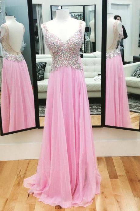 Prom Dresses, Pink Prom Dresses, A Line Pink Prom Dress,sequine Prom Dresses, Pink Evening Dress
