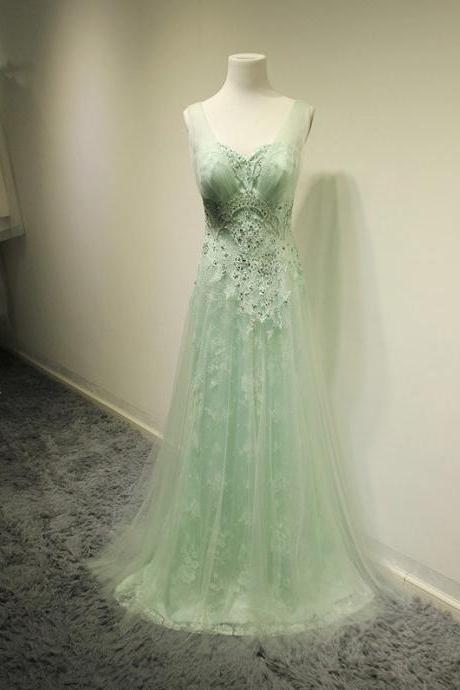 Mint Green Prom Dresses,2016 Evening Dresses, Fashion Prom Gowns,elegant Prom Dress,lace Prom Dresses,chiffon Evening Gowns,formal Dress