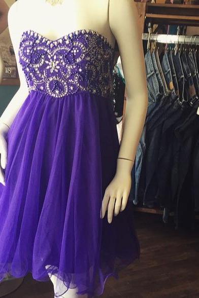Grape Homecoming Dress,sweeetheart Homecoming Dresses,tulle Homecoming Dress,beaded Party Dress,short Prom Gown,sweet 16 Dress,homecoming Gowns
