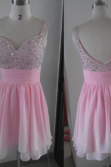 Pink Homecoming Dress,homecoming Dresses,beading Homecoming Gowns,short Prom Gown,pink Sweet 16 Dress,homecoming Dress,cocktail Dress,evening