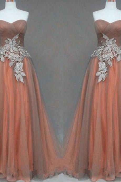 Custom Made Orange Tulle Sweetheart Neckline Dress With Lace Applique, Long Formal Evening Dress, Formal Dress, Weddings, Prom Dress