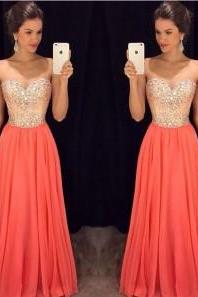 Coral Prom Dresses,fitted Evening Gowns,sexy Formal Dresses,beaded Prom Dresses,beadings Evening Gown,modest Evening Dress,chiffon Prom