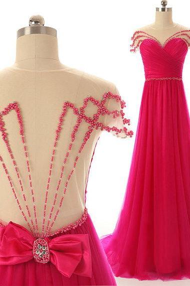 Pink Prom Dresses,backless Evening Gown,sexy Formal Dress,beaded Prom Dresses,2016 Fashion Evening Gown,open Backs Evening Dress,2016 Style Prom