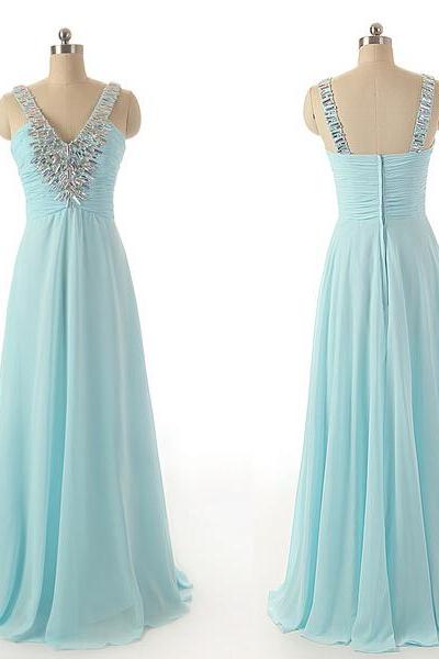 Prom Gown,blue Prom Dresses,elegant Evening Dresses,long Formal Gowns,beaded Party Dresses,chiffon Pageant Formal Dress
