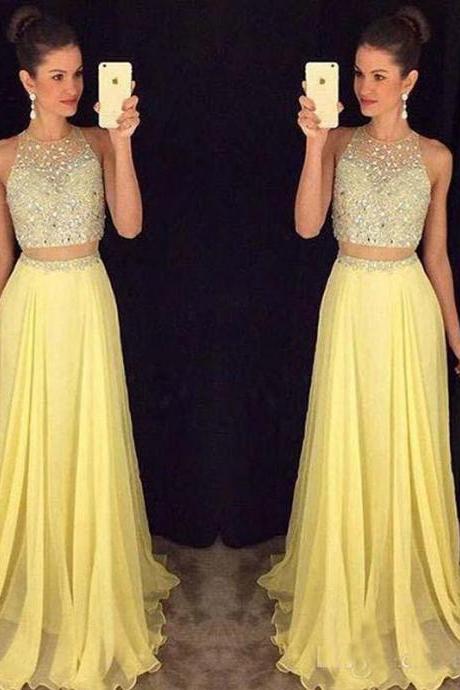 Yellow Prom Dresses,2 Piece Prom Gown,two Piece Prom Dresses,satin Prom Dresses, Style Prom Gown,2016 Prom Dress,prom Gowns