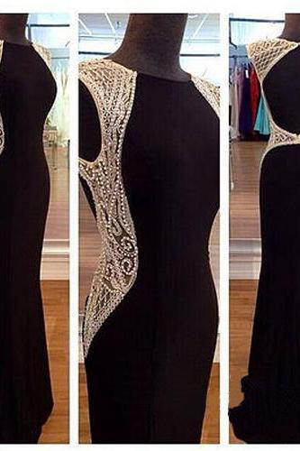 Sexy Prom Dresses,prom Dress,chiffon Backless Evening Gown,long Formal Dress,backless Prom Gowns,open Backs Evening Dresses,black Party Gowns