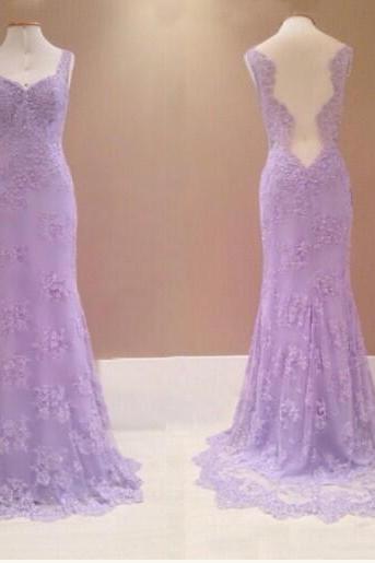 Lilac Prom Dresses,vintage Prom Gown,mermaid Evening Gowns,lace Party Dress,lace Evening Dress,2016 Prom Dress