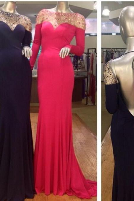 Black Prom Dress,mermaid Prom Dress,simple Prom Gown,backless Prom Dresses,sexy Evening Gowns,2016 Evening Gown,open Back Long Sleeves Evening
