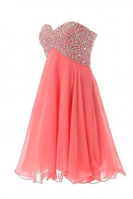 Coral Homecoming Dress,sexy Beaded Homecoming Dresses,chiffon Homecoming Gown,beading Party Dress,short Prom Dress,sweet 16 Dress,homecoming