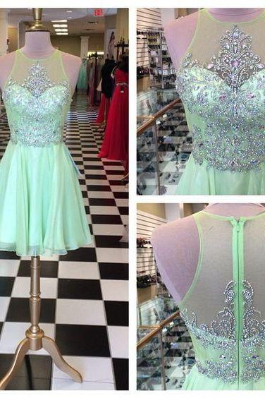Mint Green Homecoming Dress,chiffon Homecoming Dresses,homecoming Gowns,short Prom Dress,beading Prom Dresses,cute Sweet 16 Dress,evening Dresses
