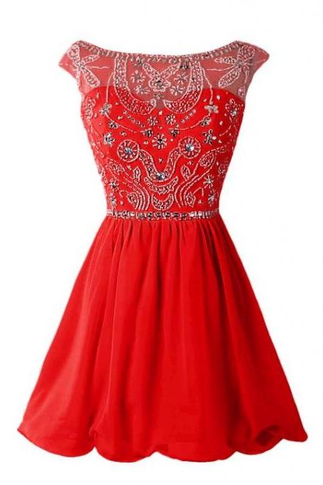 Red Homecoming Dress,chiffon Homecoming Dresses,short Prom Dress,red Beading Evening Dress,sexy Prom Dress,modest Homecoming Gowns,elegant Prom