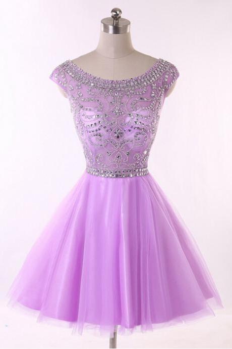 Homecoming Dress,lilac Prom Dresses,tulle Homecoming Gowns,party Dress,short Prom Gown,lilac Cocktail Dress,beading Homecoming Dresses 2016 For