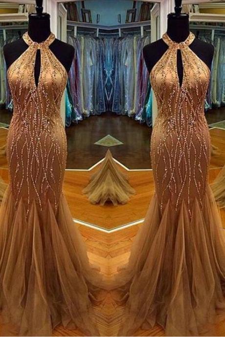 Champagne Prom Dresses,mermaid Prom Gowns,tulle Prom Dresses,beading Prom Dresses,mermaid Prom Gown,2016 Prom Dress,evening Gonw With Silver