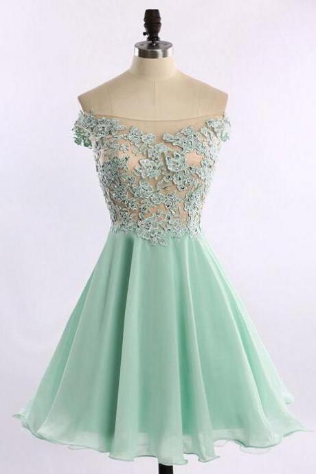 Mint Green Homecoming Dress,Lace Prom Dresses,Chiffon Homecoming Gowns,Cute Sweet 16 Dress,Evening Dresses,Party Gown For Teens