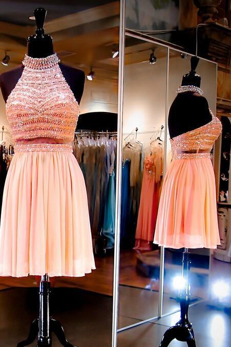 Homecoming Dress,2 Piece Homecoming Dresses,silver Beading Homecoming Gowns,short Prom Gown,sweet 16 Dress,homecoming Dress,2 Pieces Cocktail