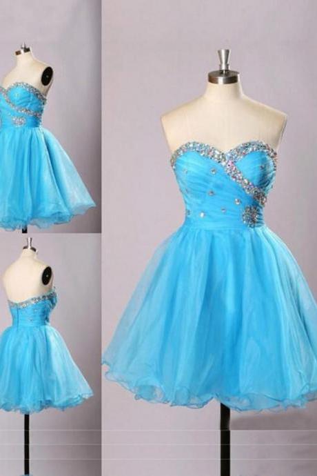  Light Blue Homecoming Dress,Sweetheart Prom Gown,Tulle Homecoming Gowns,Beaded Party Dress,Cheap Prom Dresses,Sparkly Evening Dress